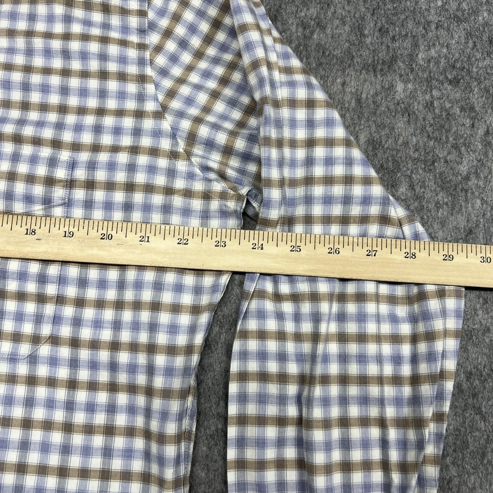 David Donahue Shirt Mens L Blue Beige Check Long Sleeve Button Cotton Office - Picture 11 of 16